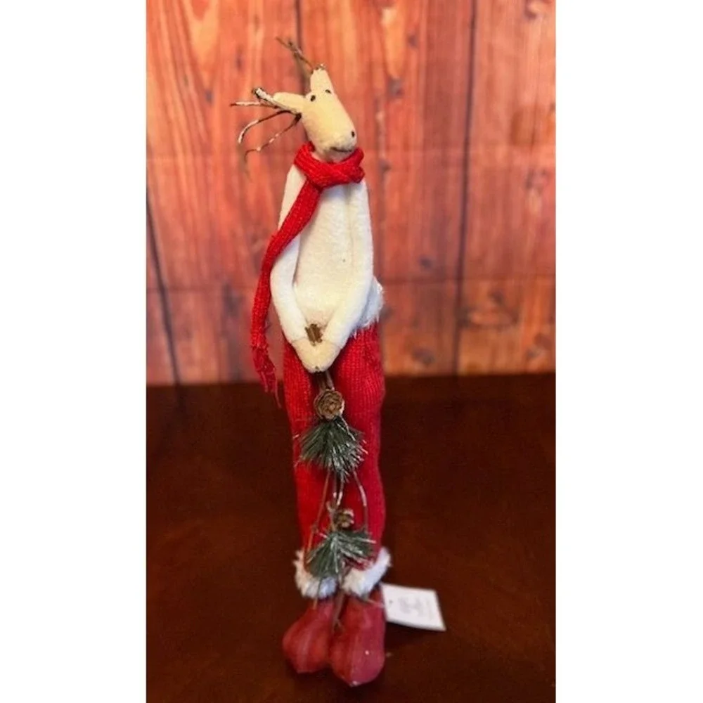 Christmas Whimsical Reindeer Set couple  Figurines  Red Scarf &‎ Pants holiday